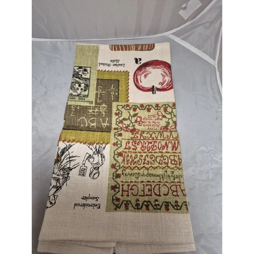 💥 Vtg Kay Dee Linen Tea Towel American School New Old Stock w/ Paper Sticker D6